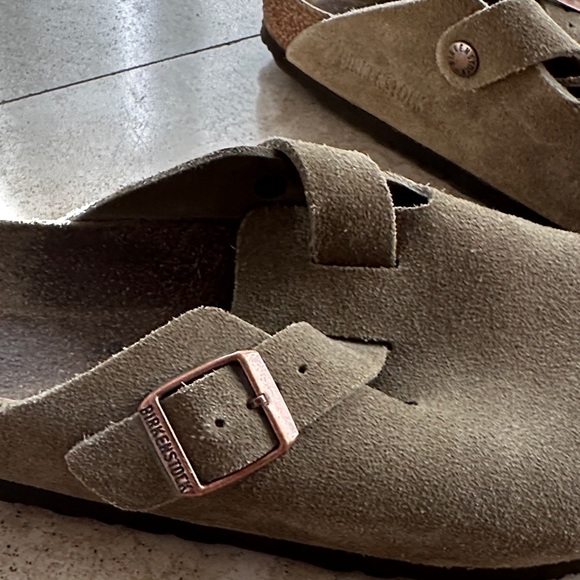 Birkenstock Taupe Suede Mules with Buckle - Picture 6 of 7